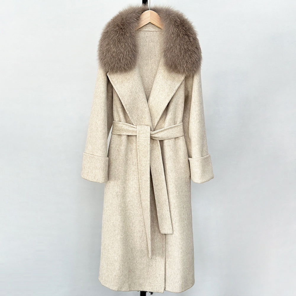 OFTBUY New Autumn Winter Long Clothing Women Natural Fur Woolen Jaket Female Fashion Warm Wool Coat with Real Fox Fur Collar