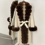 OFTBUY Long Big Fox Fur Pinnacle 100% Wool Coat Female New Autumn Winter Clothes Women Belt Natural Fur Collar Woolen Jacket