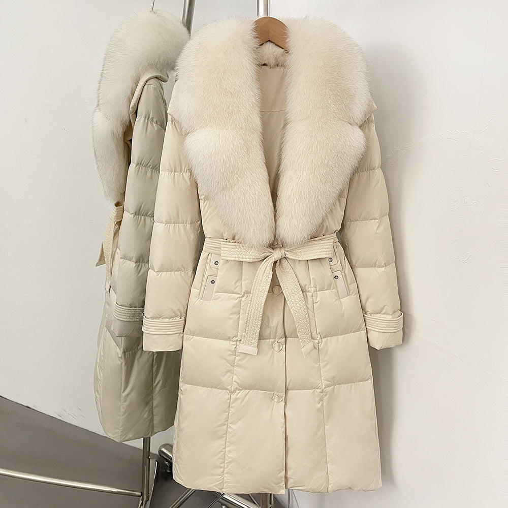 OFTBUY New Winter Real Fox Fur Long Clothes Women Belt Thickened Warm Natural Fur Duck Down Female Luxury Fashion Puffer Jacket