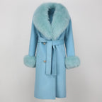 OFTBUY Winter Jacket Women Long Natural Wool Blends Cashmere Real Fur Coat Double Breasted Belt Warm Streetwear New Fashion