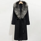 OFTBUY Long Belt 100% Wool Coat with Real Fox Fur Collar Warm Natural Fur Woolen Jacket Female New Autumn Winter Clothing Women