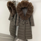 OFTBUY Hooded Winter White Duck Down Coat Large Real Fox Fur Collar X-Long Puffer Jacket Women Thick Female Parkas With Belt