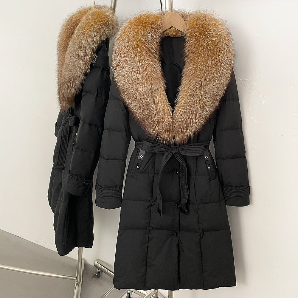 OFTBUY Thickened Warm Duck Down Coat Female Luxury Long Belt New Winter Natural Fox Fur Clothes Women Silm Puffer Jacket Outwear