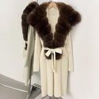 OFTBUY New Natural Fur Collar Long Knit Jacket Women Atrumn Winter Top Clothing Female Fashion Warm Belt Real Fox Fur Cardigan