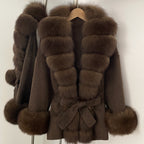 OFTBUY Big Natural Fox Fur Pinnacle 100% Wool Coat Female New Autumn Winter Clothes Women Belt Natural Fur Collar Woolen Jacket