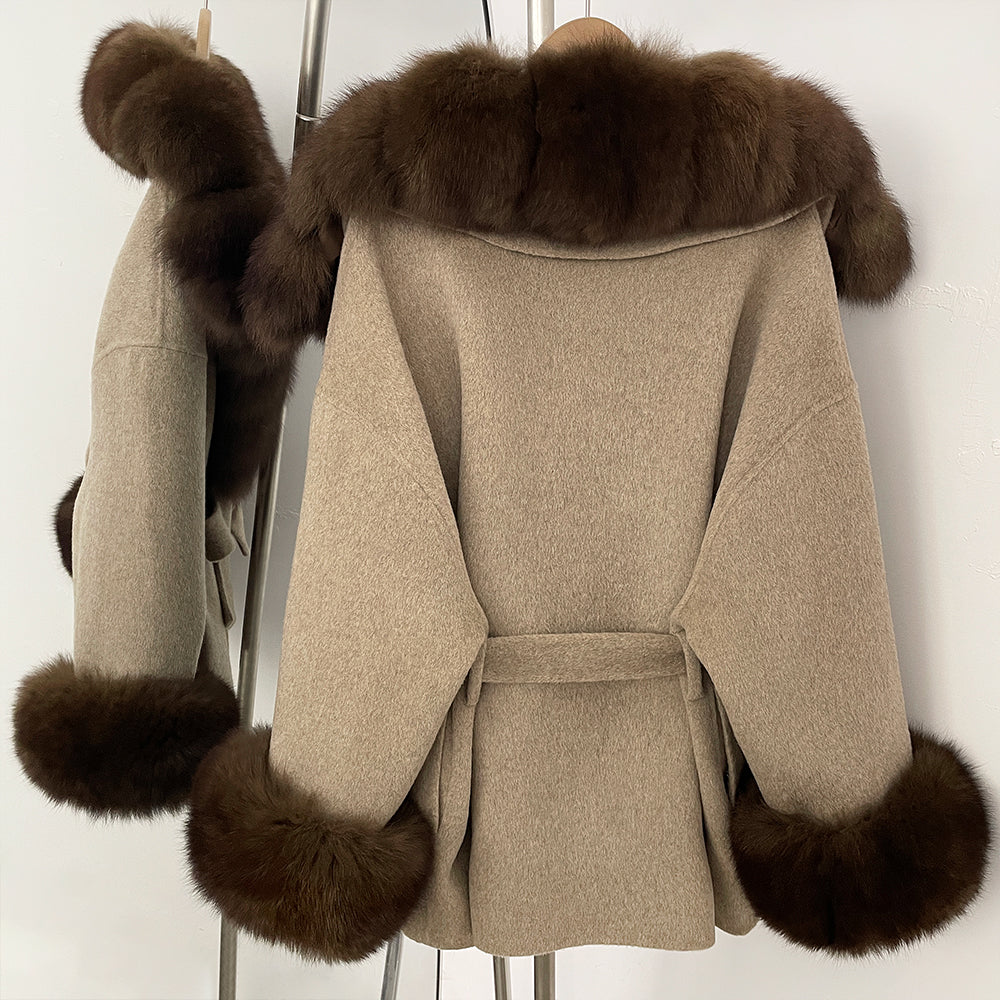 OFTBUY Luxury Real Fox Fur 100% Wool Coat Female New Autumn Winter Warm Woolen Clothes Women Long Sleeves Cashmere Woolen Jacket