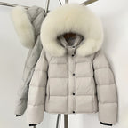 OFTBUY New Autumn Winter Top Clothing Women Tnickened Warm Fluffy Puffer Jacket Femlae Hooded Real Fox Fur Collar Down Caot