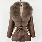 OFTBUY Large Natural Fox Fur Coat New Women Thick Warm Retro Faux Lamb Fur Jacket Belt Winter Female Parkas Outwear