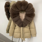 OFTBUY Thick Warm Mid-Long Puffer Coat Real Fox Fur Collar White Duck Down Coat Female Loose Warm Hooded Parkas With Belt