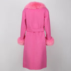 OFTBUY Winter Jacket Women Long Natural Wool Blends Cashmere Real Fur Coat Double Breasted Belt Warm Streetwear New Fashion