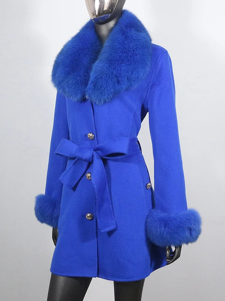 OFTBUY Double-sided Wool Coat Female New Autumn Winter Real Fox Fur Clothes Women Detachable Fur Cuffs Woolen Cashmere Jacket