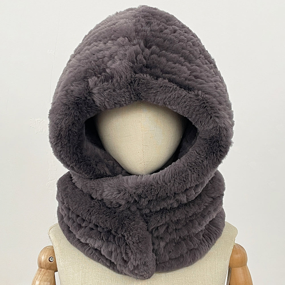 OFTBUY New Winter Cute Windproof Real Fur Cycling Cap with Muffler Female Thick Warm Natural Rabbit Fur Bomber Hat Scarf Women