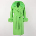 OFTBUY Winter Jacket Women Long Natural Wool Blends Cashmere Real Fur Coat Double Breasted Belt Warm Streetwear New Fashion