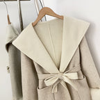 OFTBUY Belted Bow Pockets Winter Elegant Outerwear Jacket Female New Women's Wool Coat with Contrast Hood Real Fox Fur Cuffs