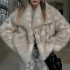 OFTBUY High Street Luxury Big Fur Collar Faux Fox Fur Jacket Female Overcoats Winter Clothes New Fashion Gradient Fluffy Fur Coat Women