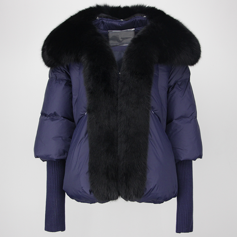 OFTUBY White Duck Down Jacket Winter Women Warm Loose Coat Natural Real Fox Fur Collar Thick Luxury Outerwear New Fashion
