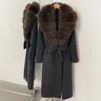 OFTBUY Belted Elegant Warm Outerwear Coat Female Women's Luxury Double-Faced Wool Jacket Winter Oversized Real Fox Fur Collar