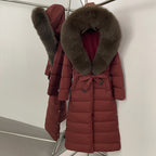 OFTBUY Hooded Winter White Duck Down Coat Large Real Fox Fur Collar X-Long Puffer Jacket Women Thick Female Parkas With Belt