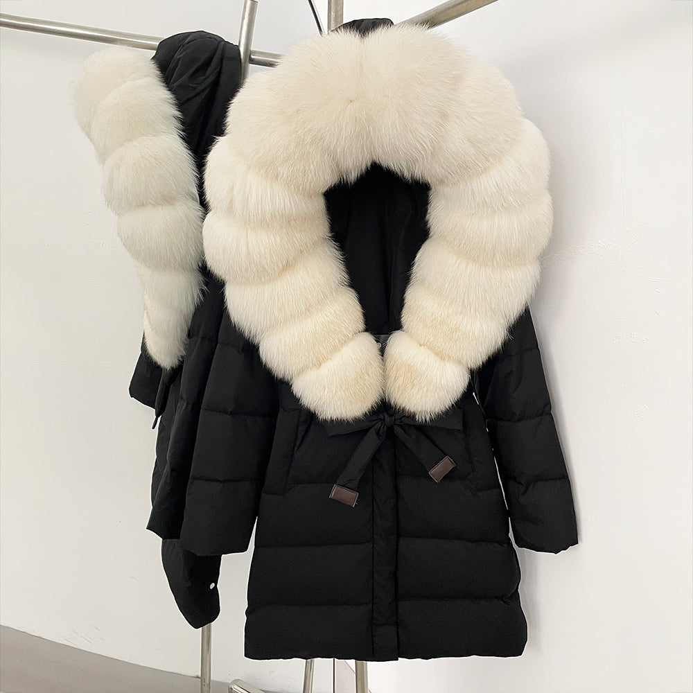 OFTBUY New Winter Genuine Fox Fur Hooded Puffer Coat Women Women's White Duck Down Jacket Outerwear Female Fashion Parkas
