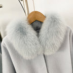 OFTBUY New Autumn Winter Belt Woolen Clothes Women Real Fox Fur Cuffs and Collar 100% Wool Coat Female Natural Fur Pocket Jacket