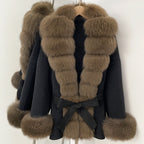 OFTBUY Big Natural Fox Fur Pinnacle 100% Wool Coat Female New Autumn Winter Clothes Women Belt Natural Fur Collar Woolen Jacket