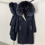 OFTBUY Long Hooded Real Fox Fur Collar Coat Women Waterproof Windproof Natural Rabbit Fur Inner Jacket New Thickened Warm Parker
