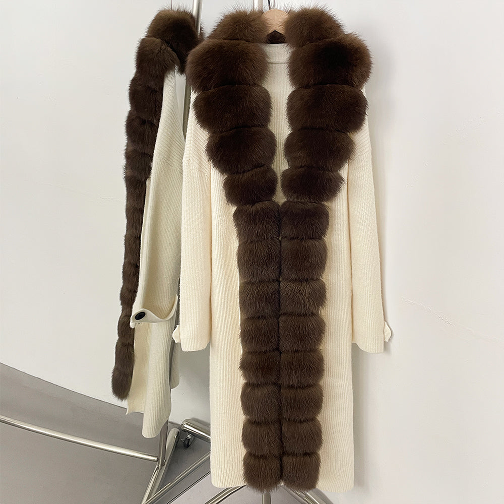 OFTBUY Elegant Fashion Outerwear Female New Women's Knit Long Coat with Full Real Fox Fur Warm Winter Natural Fur Collar Sweater