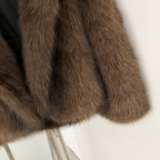 OFTBUY Luxury Hooded Faux Fur Jacket - Premium Vegan Silver Fox Style Cropped Winter Coat