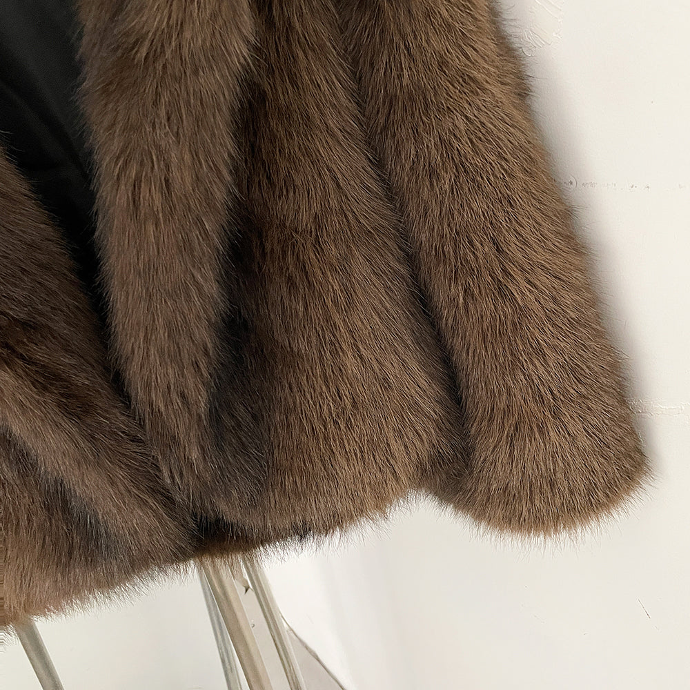 OFTBUY Luxury Hooded Faux Fur Jacket - Premium Vegan Silver Fox Style Cropped Winter Coat