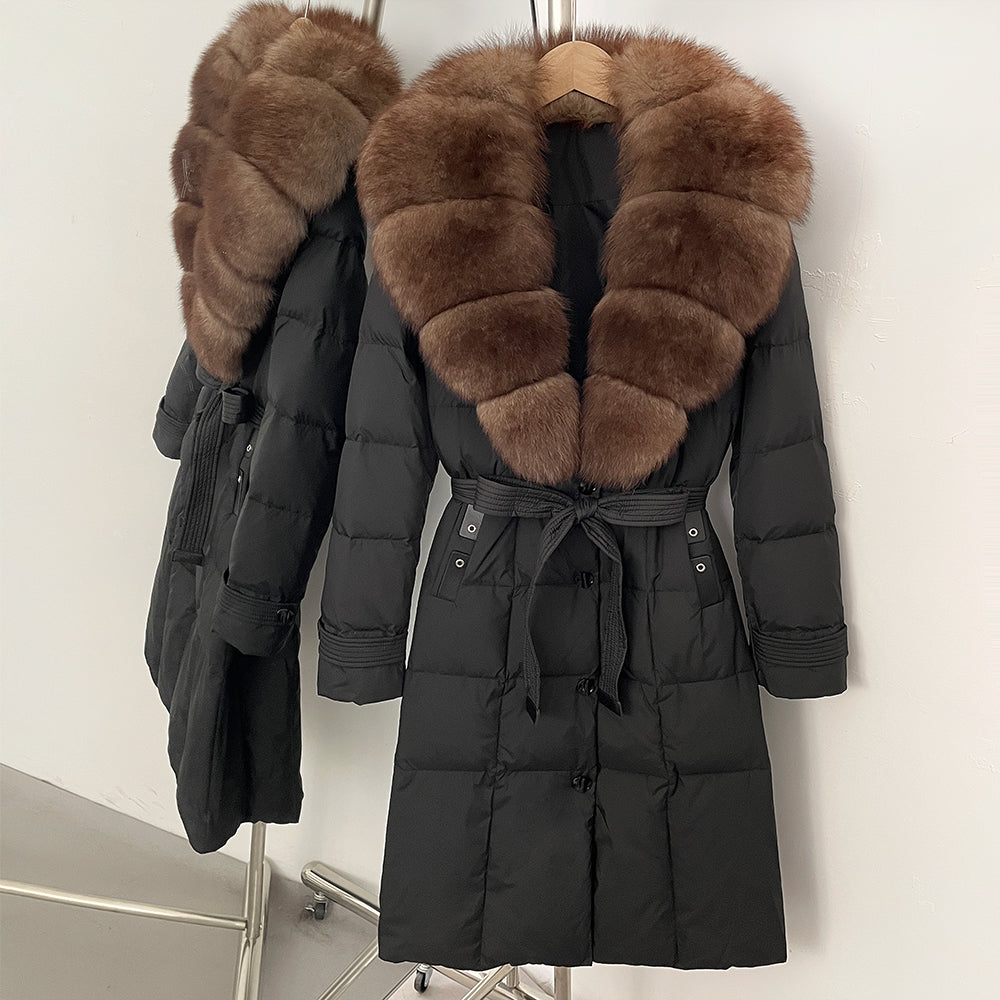 OFTBUY Thickened Warm Duck Down Coat Female Luxury Long Belt New Winter Natural Fox Fur Clothes Women Silm Puffer Jacket Outwear