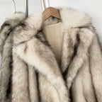 OFTBUY Luxury Long-Line Notch Lapel Faux Fur Coat - Elegant Winter Vegan Fur Overcoat