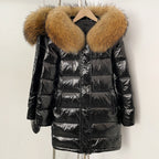 OFTBUY New Hood Collar Luxury Warm Winter Women's Shiny Puffer Jacket with Real Raccoon Fox Fur Outerwear Duck Down Coat Female