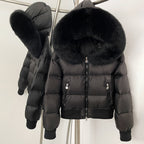 OFTBUY Big Natural Raccoon Fur Fluffy Puffer Jacket Women Knit Cuff Real Fur Collar White Duck Down Coat New Winter Top Clothes