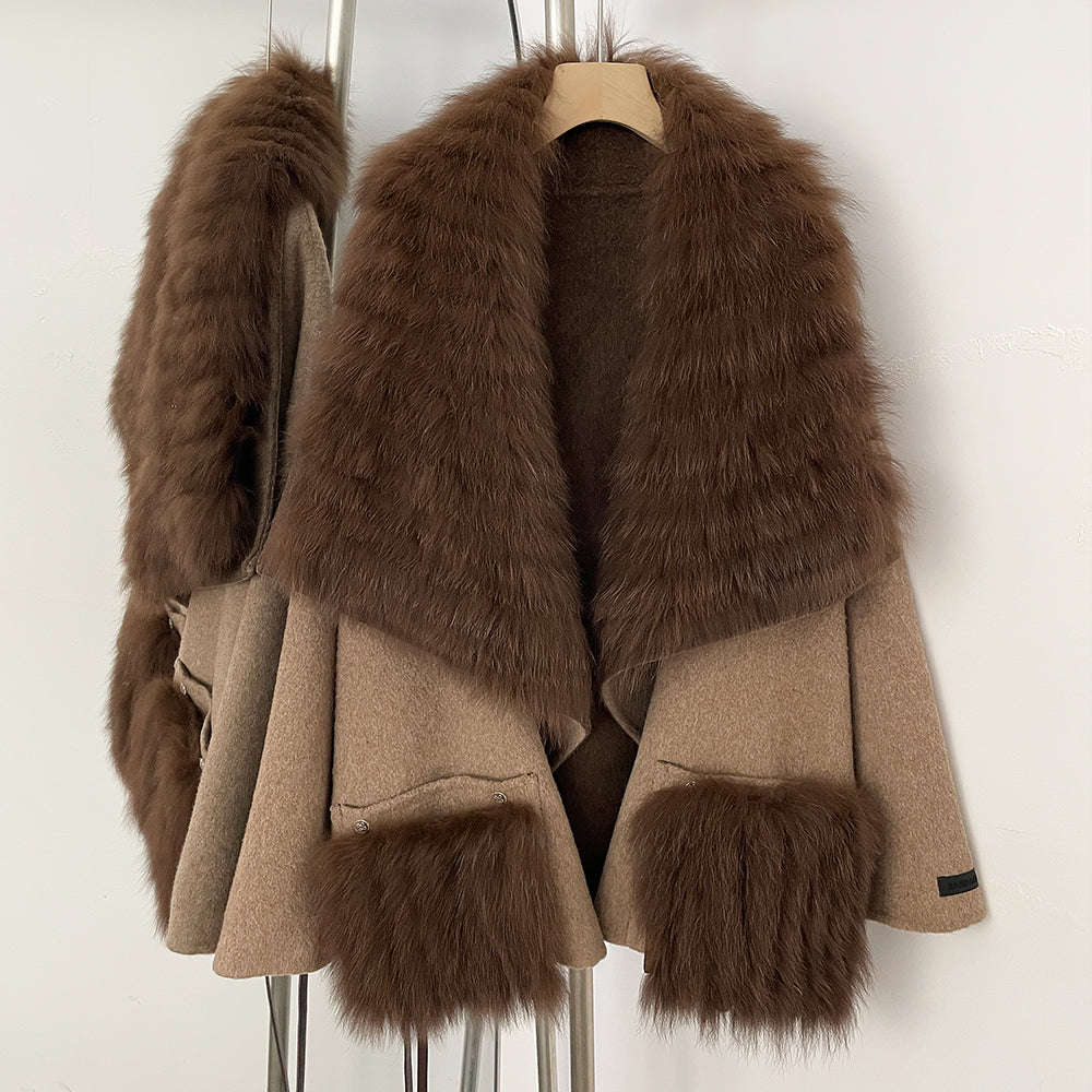 OFTBUY Fur Pockets Winter Luxury Outerwear Woolen Jacket Female New Women's Double Face Wool Coat with Large Real Fox Fur Collar