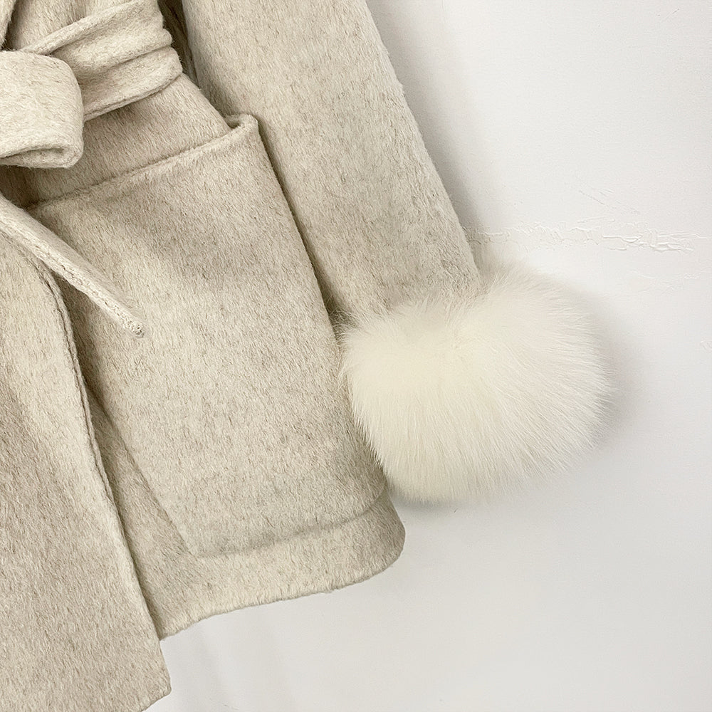 OFTBUY Pockets Elegant Warm Winter Fashion Outerwear Female New Women's Double-Faced Wool Coat Lapel Collar Belt Real Fox Fur