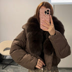 OFTBUY Luxury Cropped Puffer Jacket with Massive Real Fox Fur Collar - Premium 90% Duck Down Winter Coat