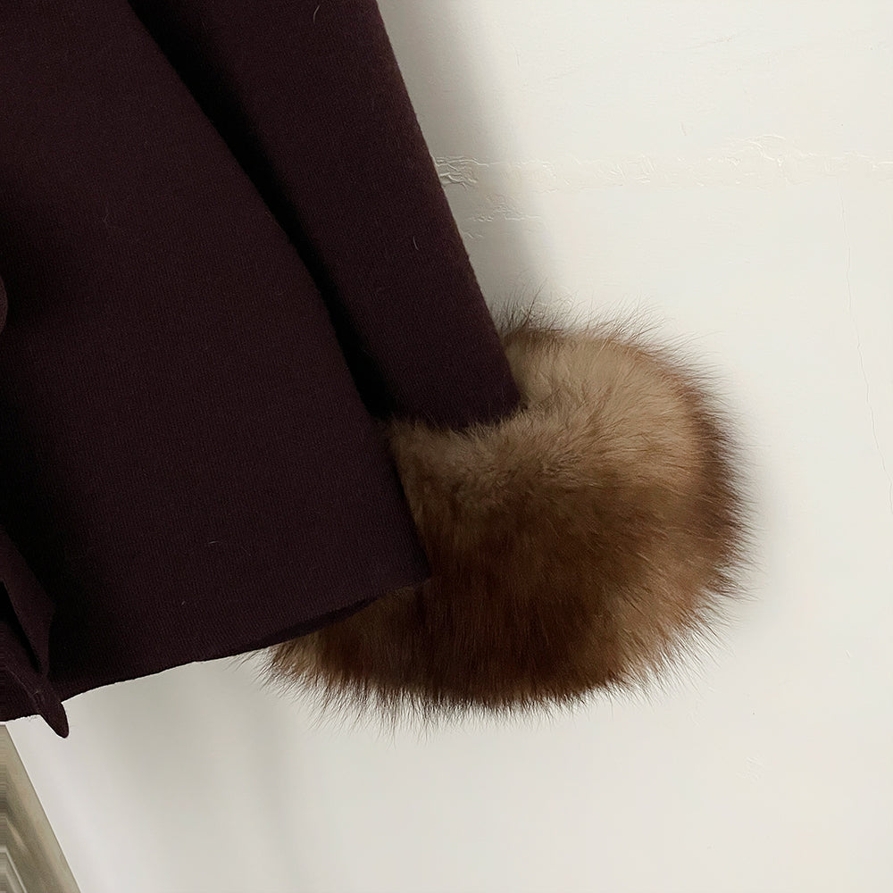 OFTBUY New Women's Knit Cardigan with Real Fox Fur Collar and Cuff Belt Luxury Coat Warm Autumn Fashion Outerwear Sweater Female