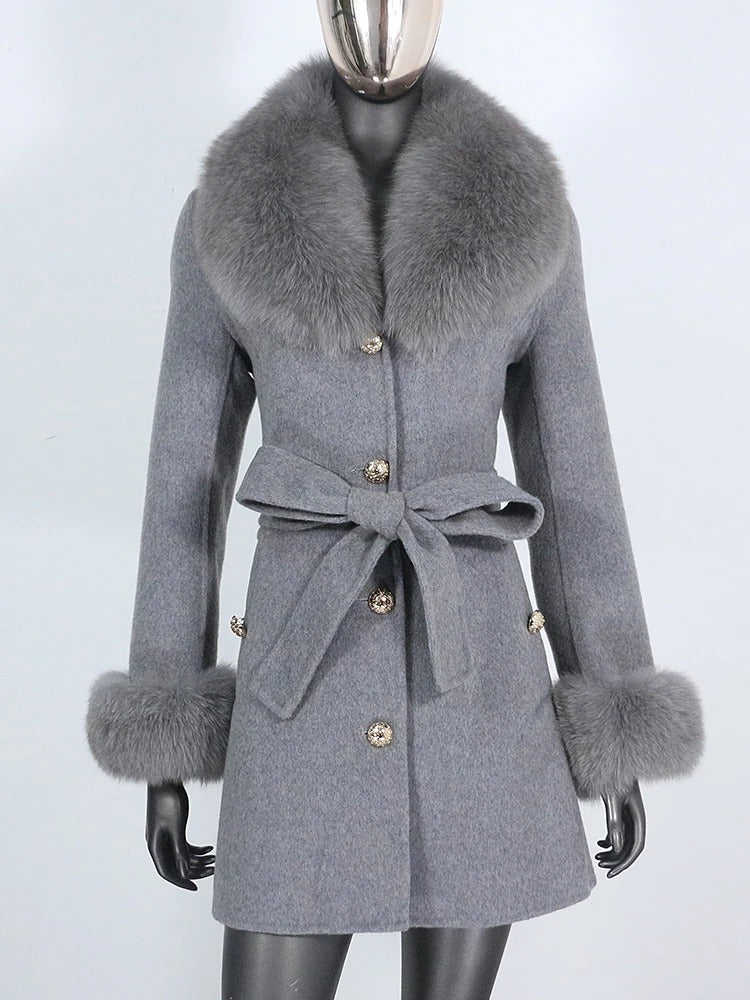 OFTBUY Double-sided Wool Coat Female New Autumn Winter Real Fox Fur Clothes Women Detachable Fur Cuffs Woolen Cashmere Jacket