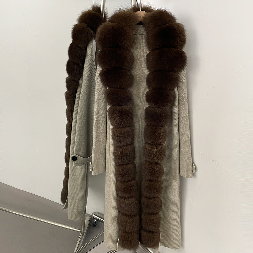 OFTBUY Elegant Fashion Outerwear Female New Women's Knit Long Coat with Full Real Fox Fur Warm Winter Natural Fur Collar Sweater