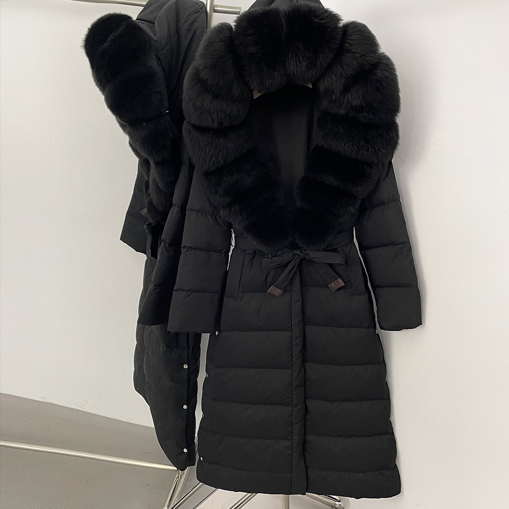 OFTBUY Hooded Winter White Duck Down Coat Large Real Fox Fur Collar X-Long Puffer Jacket Women Thick Female Parkas With Belt