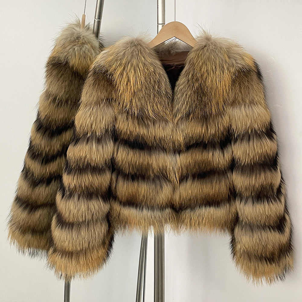OFTBUY New Autumn Winter Clothing Warm Short Luxury Thick Black Natural Fox Fur Jacket Lady Fashion Real Raccoon Fur Coat Female