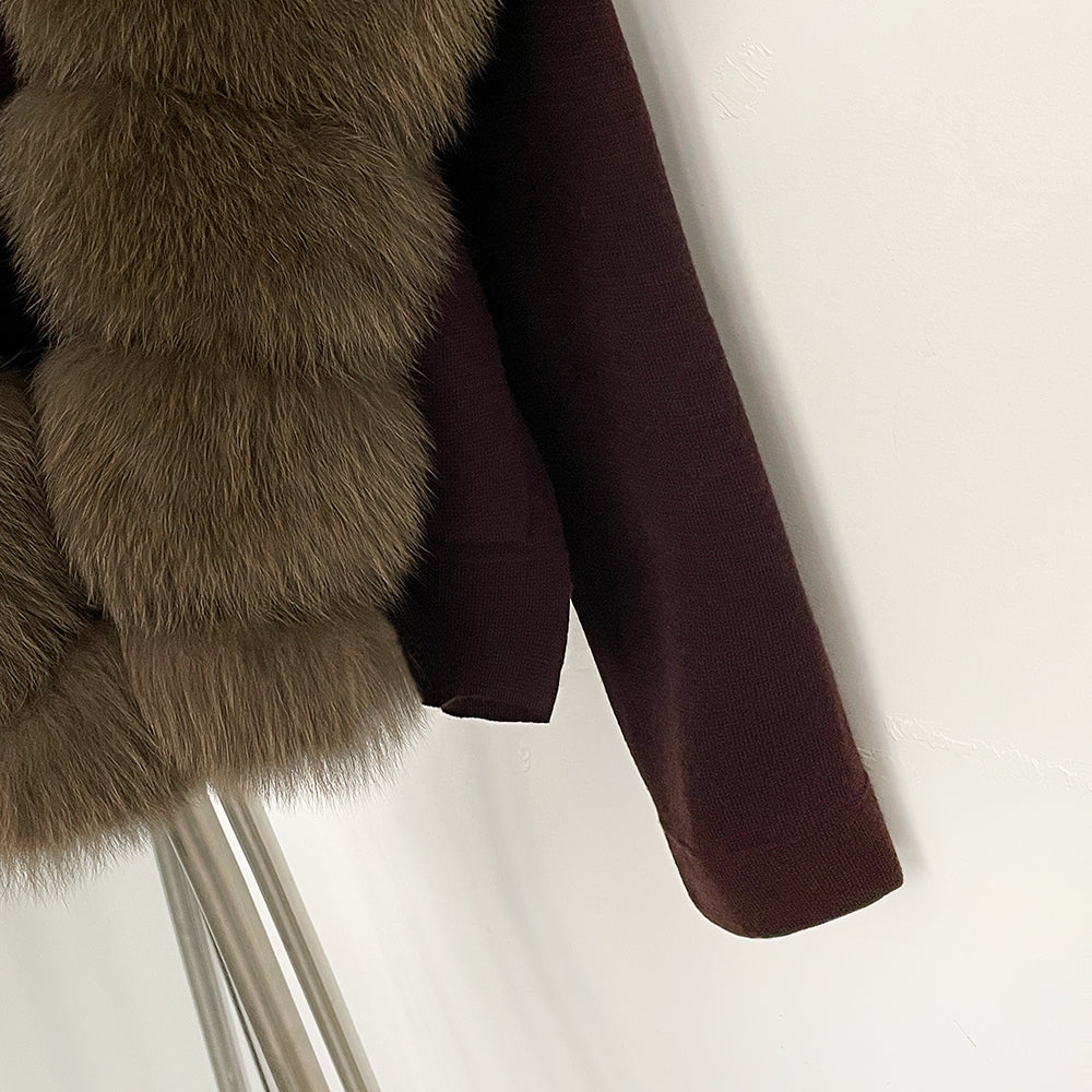 OFTBUY Women's Short Cardigan with Big Real Fox Fur Collar New Autumn Winter Knit Clothing Female Natural Fur Warm Sweater Lady