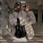 OFTBUY High Street Luxury Big Fur Collar Faux Fox Fur Jacket Female Overcoats Winter Clothes New Fashion Gradient Fluffy Fur Coat Women