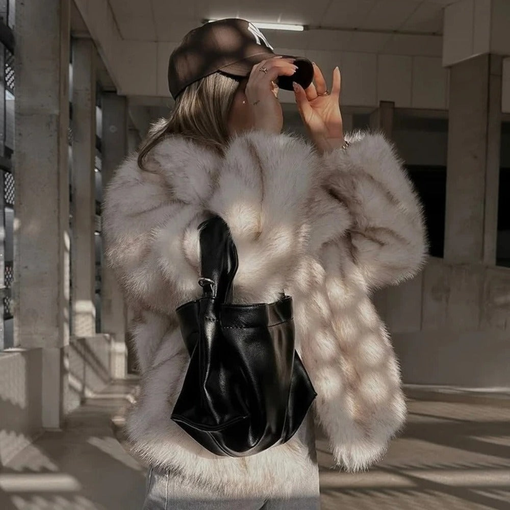 OFTBUY High Street Luxury Big Fur Collar Faux Fox Fur Jacket Female Overcoats Winter Clothes New Fashion Gradient Fluffy Fur Coat Women