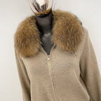 OFTBUY Winter New Women's Knitted Tracksuit Set with Fox Fur Collar Zipper Jacket Wide Leg Pants Luxury Casual Two-Piece Outfit
