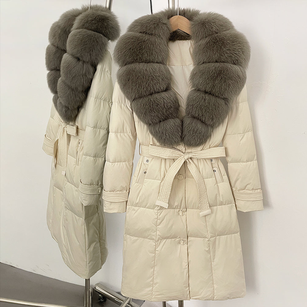 OFTBUY Thickened Warm Duck Down Coat Female Luxury Long Belt New Winter Natural Fox Fur Clothes Women Silm Puffer Jacket Outwear