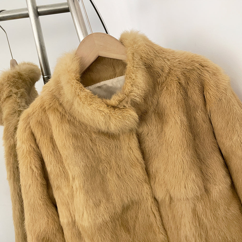 OFTBUY Women's Real Rabbit Fur Coat Luxury Camel Fur Jacket with Stand Collar New Warm Autumn Winter Clothes Female Outerwear