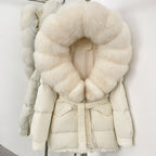OFTBUY Thick Warm Mid-Long Puffer Coat Real Fox Fur Collar White Duck Down Coat Female Loose Warm Hooded Parkas With Belt