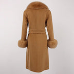OFTBUY Winter Jacket Women Long Natural Wool Blends Cashmere Real Fur Coat Double Breasted Belt Warm Streetwear New Fashion