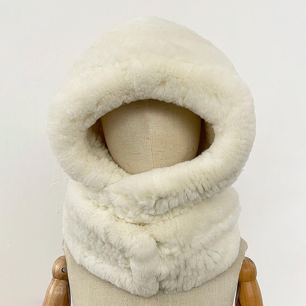 OFTBUY New Winter Cute Windproof Real Fur Cycling Cap with Muffler Female Thick Warm Natural Rabbit Fur Bomber Hat Scarf Women